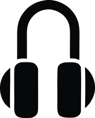 Simple black silhouette of over-ear headphones icon for audio music listening and sound recording symbol representing personal audio equipment