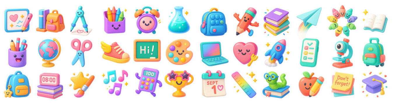 36 pcs Back to school colorful isolated icons for education and learning  
