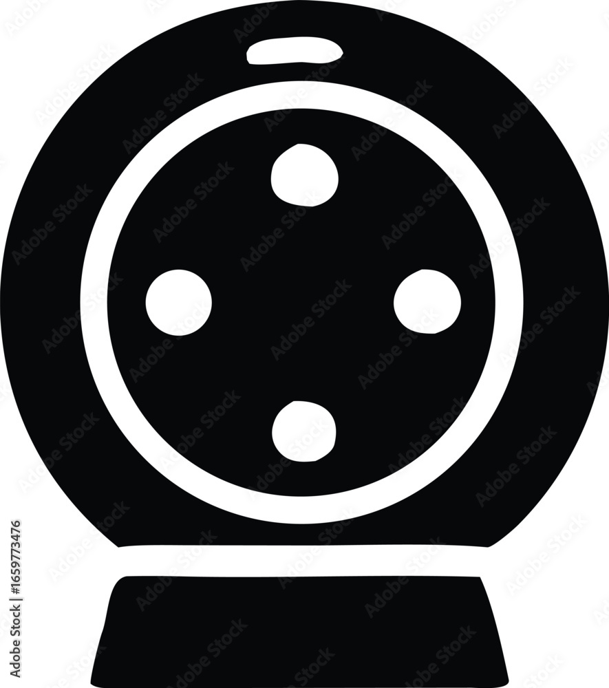 Poster simple black and white icon of a circular device with four internal circles on a base representing t
