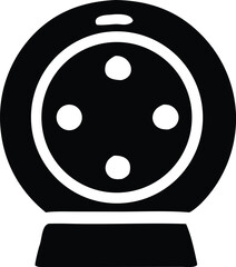 Simple black and white icon of a circular device with four internal circles on a base representing technology or a smart home gadget