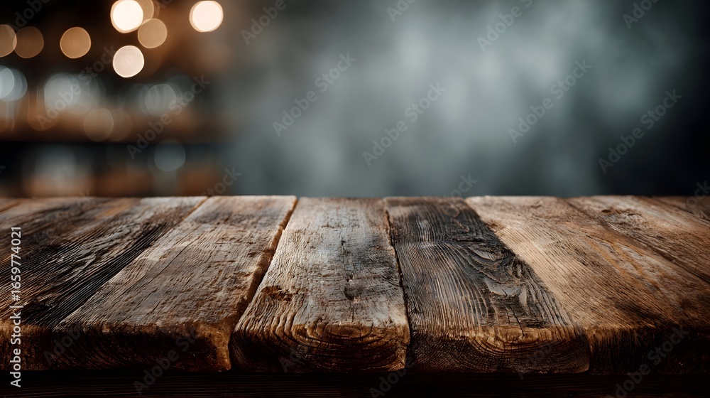 Poster wooden table with empty space and a subtle blurred background