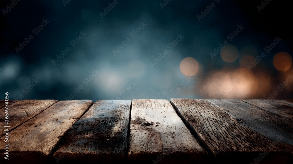 Poster wooden table with empty space and subtle blur in background