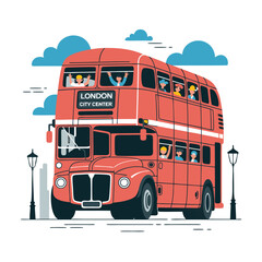 Iconic Red DoubleDecker London Bus with Passengers Waving.