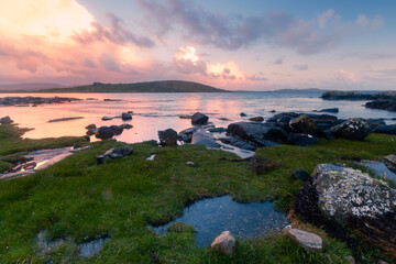 connemara lake landscape at sunset. Galway. Ireland