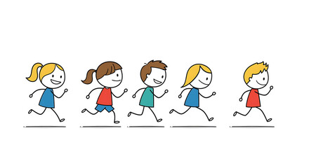 Fototapeta premium Stick Figure Children Running Playfully