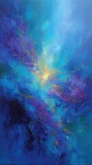 Abstract Painting In Deep Blues And Purples With Gold Accents