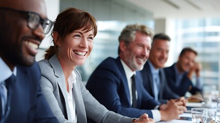 Business meeting diverse team laughing successful teamwork collaboration corporate conference happy workers 100