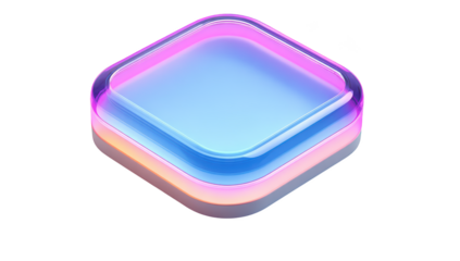 Isometric neon layers, diamond shape, gradient color, transparent, floating, abstract design