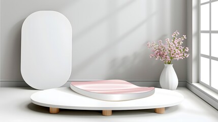 Modern Minimalist Interior Design with White Furniture and Soft Pink Accents in Bright Room