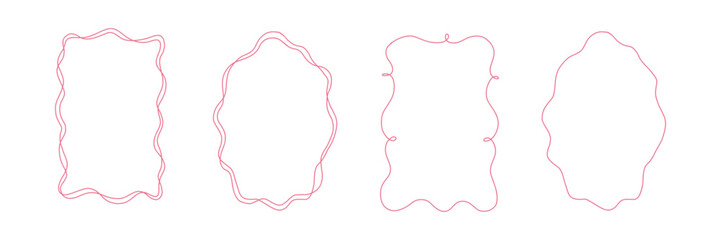 Whimsical wedding frames. Hand drawn coquette borders with ribbon and bow in simple crayon and sketch style. Trendy art for bachelorette party and wedding invitations. Doodle vector illustration