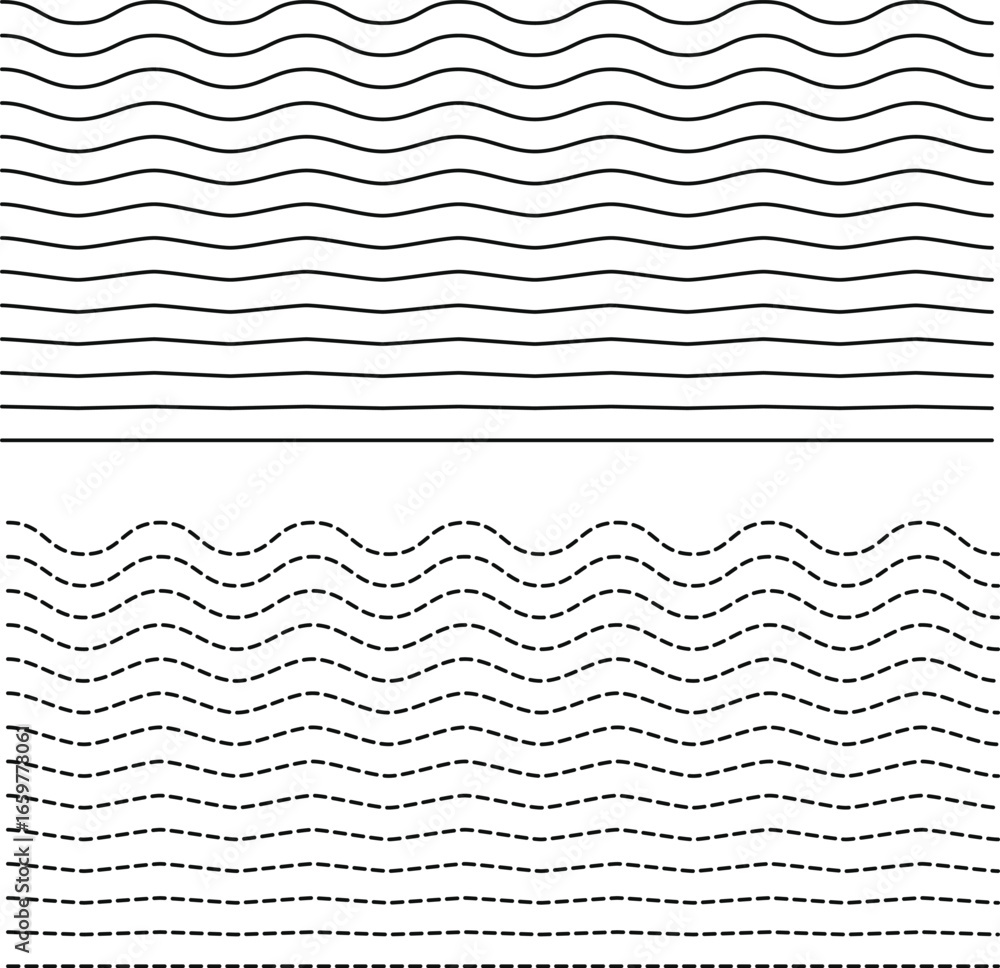 Poster wavy dashed line divider . black straight dashed line set. dotted divider design element collection.