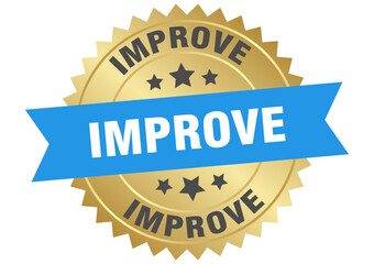 improve. improve round blue and gold label isolated on transparent background