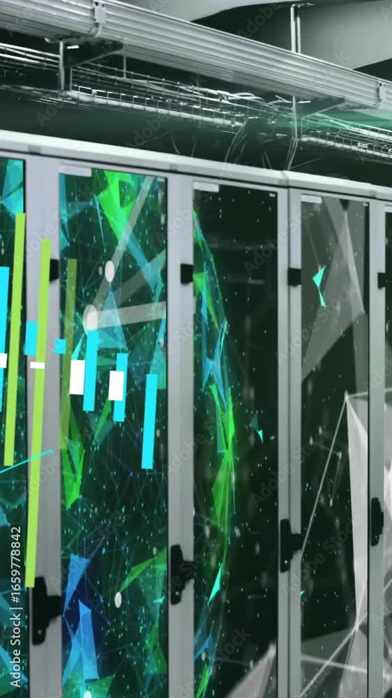Poster animation of digital data processing over computer servers