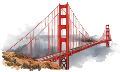 realistic the Golden Gate Bridge on white transparent background
