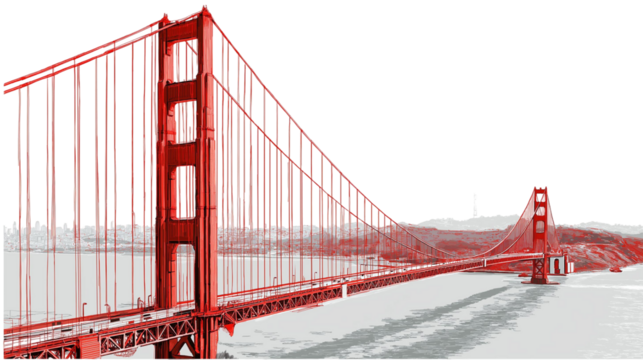 realistic the Golden Gate Bridge on white transparent background
