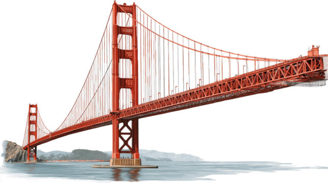 realistic the Golden Gate Bridge on white transparent background