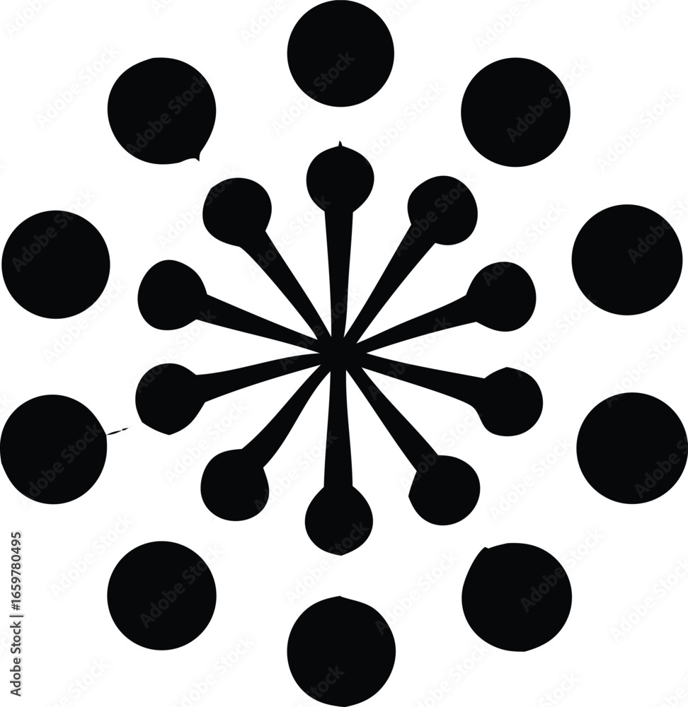 Poster intricate black and white abstract circular radial pattern symbol design graphic element with starbu
