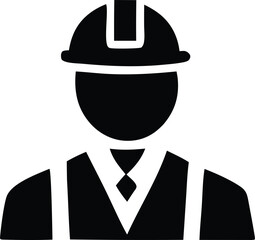 Silhouette of a construction worker wearing a hard hat and safety vest with a tie symbolizing industry professionalism and skilled labor expertise for diverse projects.