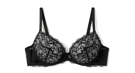 Elegant black lace bra isolated on white
