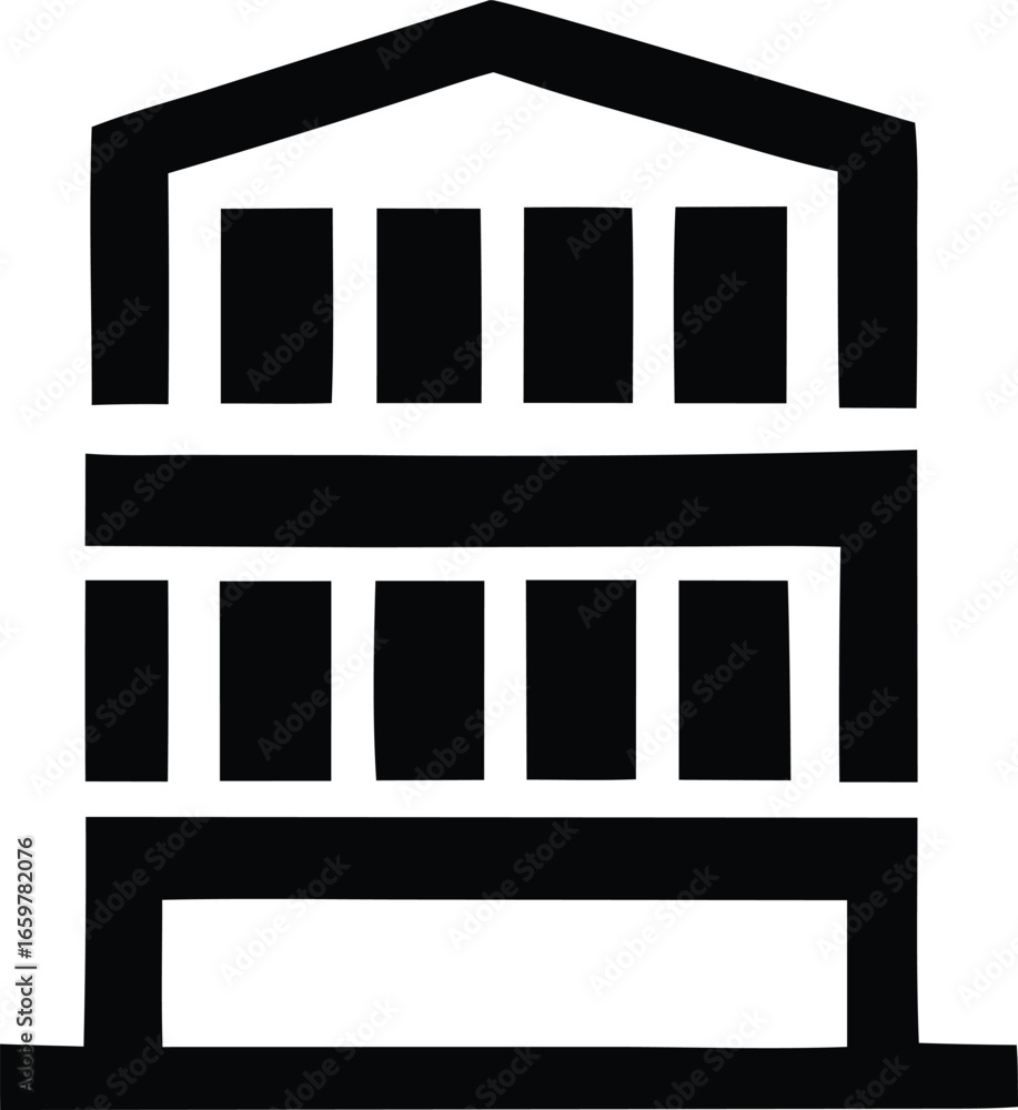 Poster abstract symbol representing a building structure with pillars and levels emphasizing architectural 