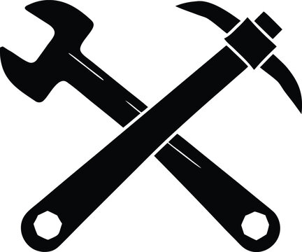 black wrench and hammer crossed clip art preview