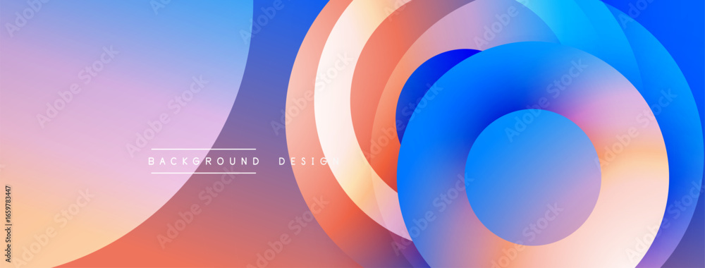 Poster abstract colorful circles overlap creating dynamic gradient background. soft hues blend, forming mod