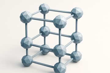Obraz premium A 3d model of a molecular structure with geometric spheres and connectors, isolated on white.