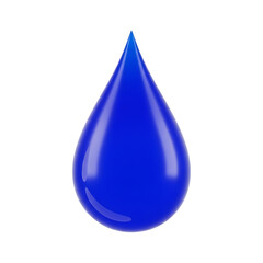 Single blue water droplet on black background