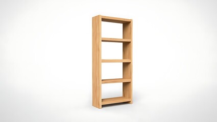 Modern minimalist wooden bookshelf with four shelves on white background