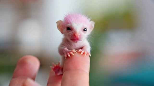 Tiny Finger Monkey An Adorable Miniature Primate Perched on a Human Finger
