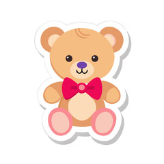 Obraz premium Teddy bear with red bow tie sitting in cartoon flat design