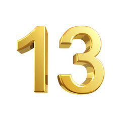 Obraz premium Golden 3D number 13 metallic style