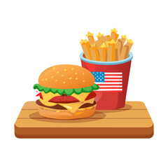 American burger and fries fast food vector
