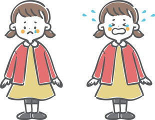 泣いている女の子のイラストセット　全身　ベクター