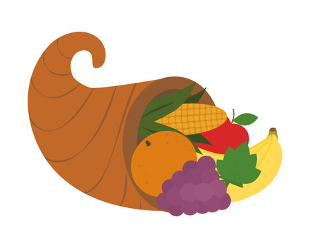brown cornucopia filled with fruits clip art preview