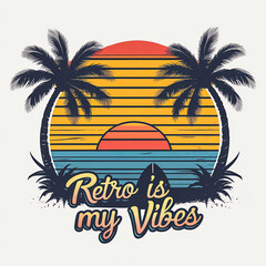 Retro Summer Fever Sunset Palm Tree Graphic Illustration for Trendy Beach Vibes and Tropical Vacation T-Shirt Design
