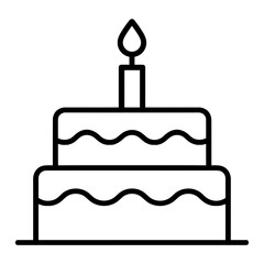 Birthday cake with candle line icon celebration party dessert symbol