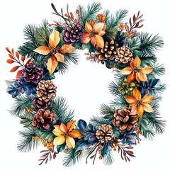 Fototapeta premium Winter flower Wreath wreath illustration christmas.