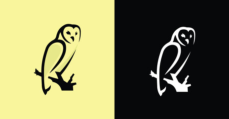 Black Owl Outline Simple Animal Symbol Graphic Colored Background Illustration Design Logo