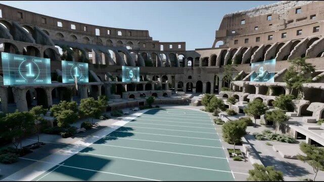 Future sports arena inside an ancient Roman Colosseum
