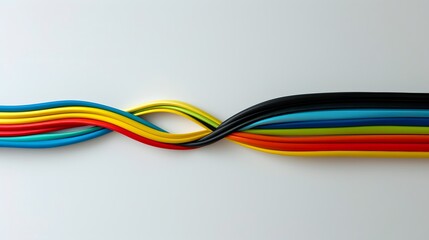 Colorful Wavy Cables Displaying Creative Arrangement on Clean White Surface