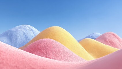 Colorful hills under a clear sky; pastel landscape; digital art; background use