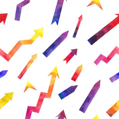 Color illustration of different arrows. Watercolor seamless pattern.