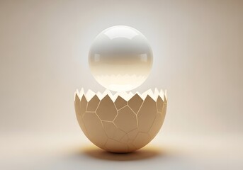 Abstract Sphere Emerging from a Cracked Eggshell with Glowing Light 3D Render