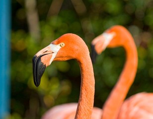 Two flamingos in profile