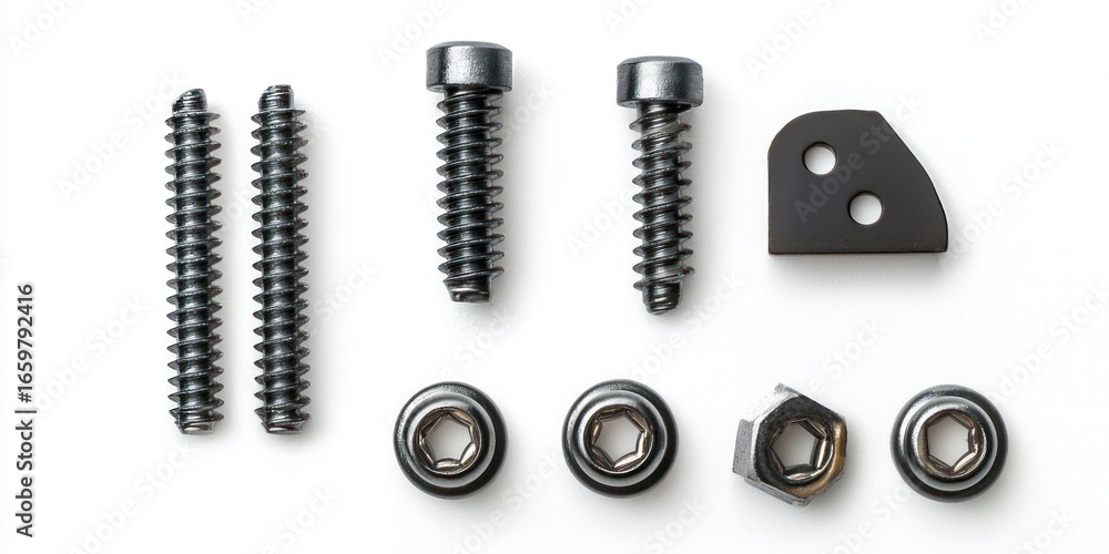 Poster a collection of surgical fixation components rests on a white surface. the components include a meta