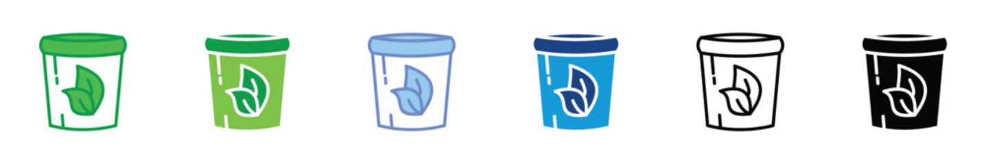 Eco Cup Icon Set – Sustainable Coffee Cup, Biodegradable Drink Container, Green Packaging Symbol