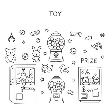 Vector illustration of Toy Claw Machine (Crane Machine) and Gum Ball Machine.