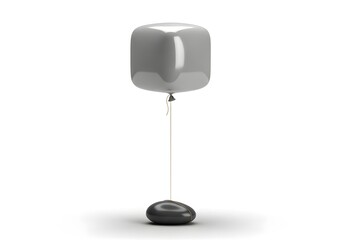 Conceptual illustration of a square balloon tethered to a rock on white background