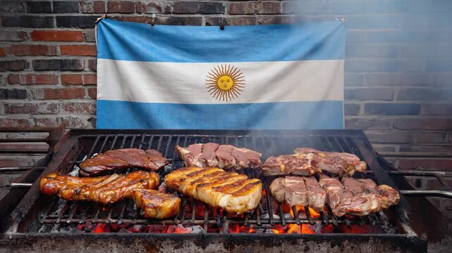 Argentine barbecue with the Argentine flag.